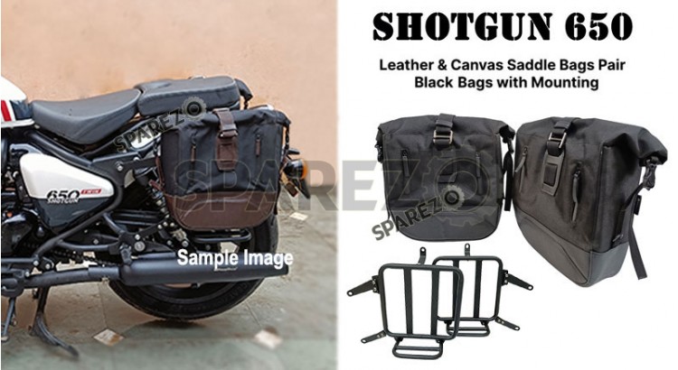 Fit For Royal Enfield Shotgun 650 Black Saddle Pannier Bags with Mounting - SPAREZO